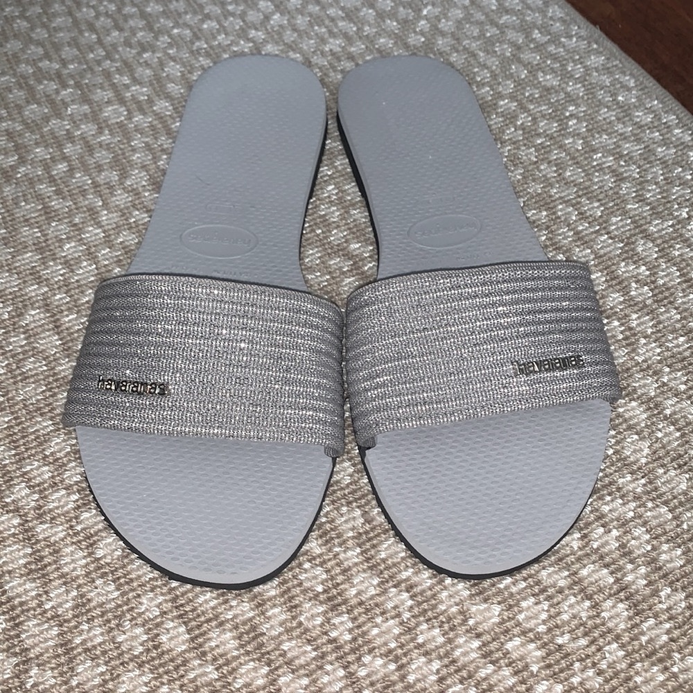 Havaianas Silver Metallic Slide Sandals